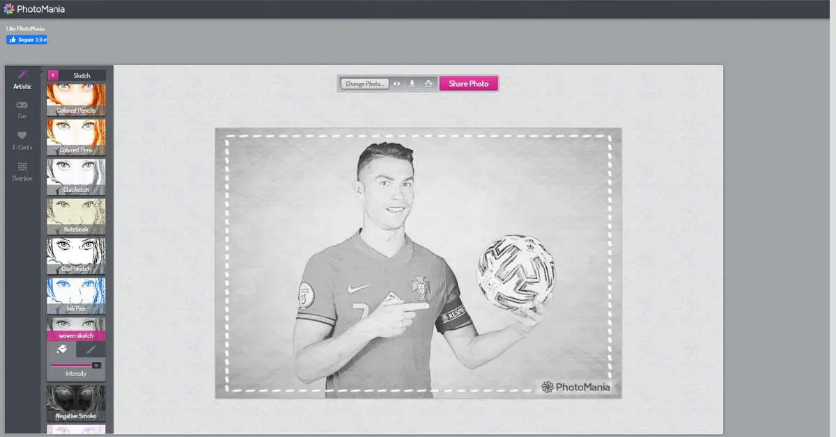 Imagem mostrando a interface do site Photomania